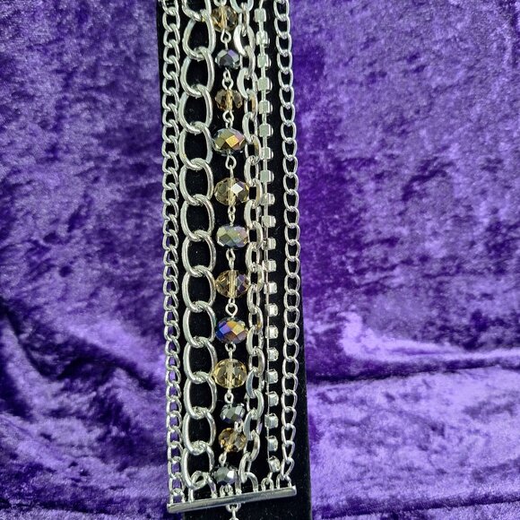 2-for-1 Bracelet Set – White Emerald-Cut Crystals + Silver & Gold Stackable - Picture 2 of 2